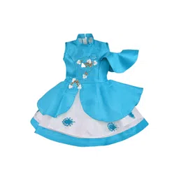 Wish Karo Girls Blue & White Embellished Fit and Flare Dress-image-18