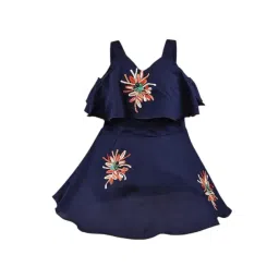 Wish Karo Girls Dark Blue Embroidered Frock-picture-24