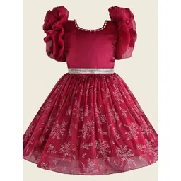 Wish Karo Girls Floral Flared Sleeve Chiffon Fit & Flare Dress-picture-29