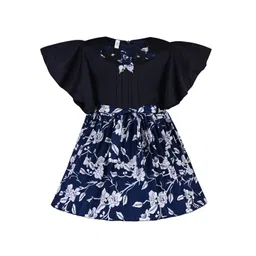 Wish Karo Girls Floral Printed Flutter Sleeve Pleated & Tie Up Satin Fit & Flare Dress-picture-12