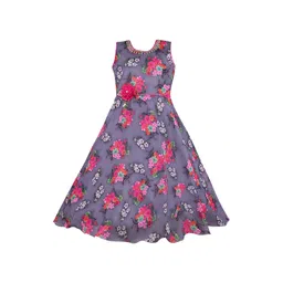 Wish Karo Girls Grey & Pink Floral Printed Maxi Dress image 1