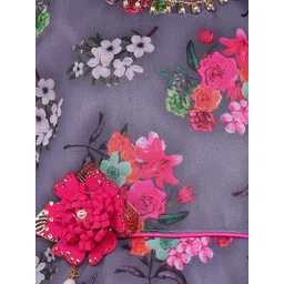 Wish Karo Girls Grey & Pink Floral Printed Maxi Dress image 2