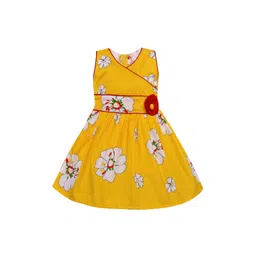 Wish Karo Girls Mustard Yellow & White Printed Fit and Flare Dress with Applique Detail-picture-38