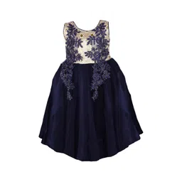 Wish Karo Girls Navy Blue & Cream-Coloured Self-Design Fit and Flare Dress-picture-36