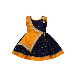 Wish Karo Girls Navy Blue & Mustard Fit and Flare Dress-picture-25
