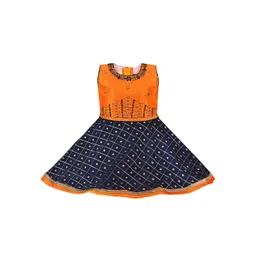 Wish Karo Girls Navy Blue & Orange Embellished Fit and Flare Dress-picture-17