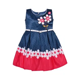 Wish Karo Girls Navy Blue & Red Checked Silk Satin Fit and Flare Dress-picture-57