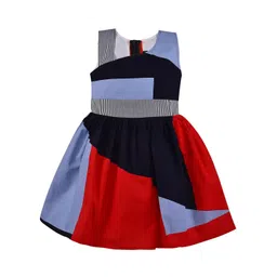 Wish Karo Girls Navy Blue And Red Color Blocked Dress-picture-19