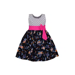 Wish Karo Girls Navy Blue & White Floral Print Fit and Flare Dress-picture-22