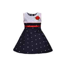 Wish Karo Girls Navy Blue & White Printed Fit and Flare Dress-picture-21