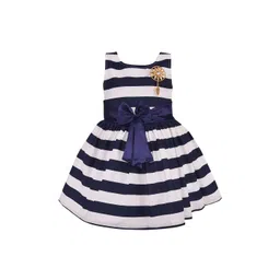 Wish Karo Girls Navy Blue & White Striped Fit and Flare Dress-picture-39