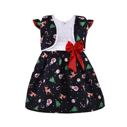 Wish Karo Girls Navy Blue Printed Fit and Flare Dress-picture-14