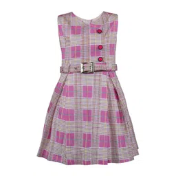 Wish Karo Girls Pink & Grey Checked Fit and Flare Dress-picture-21