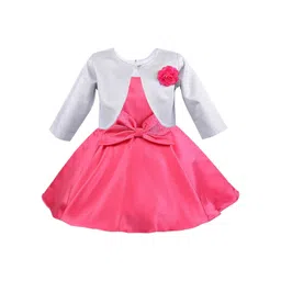 Wish Karo Girls Pink & Grey Self Design Satin Dress With Jacket-picture-20