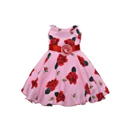 Wish Karo Girls Pink & Red Printed Fit and Flare Dress-picture-14