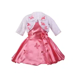 Wish Karo Girls Pink & White Embellished Fit and Flare Dress With Shrug-image-19