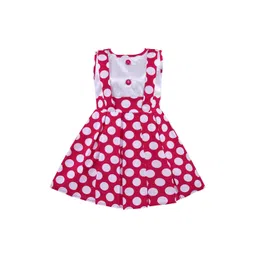 Wish Karo Girls Pink & White Polka Dot Cotton Dress-picture-52