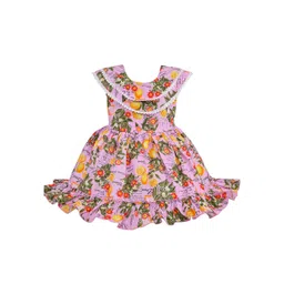 Wish Karo Girls Pink Tropical Printed Belted Dress-picture-14