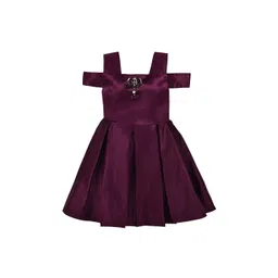 Wish Karo Girls Purple Solid Silk Fit and Flare Dress-picture-20