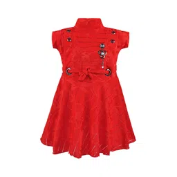 Wish Karo Girls Red Self Design Fit and Flare Cotton Dress-picture-28