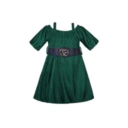 Wish Karo Girls Self Design Shoulder Straps Cold-Shoulder Sleeves Silk Fit & Flare Dress-picture-54