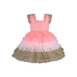 Wish Karo Girls Self Design Square Neck Layered Georgette Fit and Flare Dress-picture-22