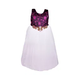 Wish Karo Girls White & Purple Floral Embellished Fit and Flare Dress-image-20