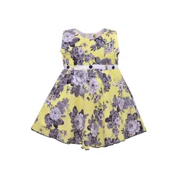 Wish Karo Girls Yellow & Grey Floral Print Silk Satin Finish Fit & Flare Dress-picture-32