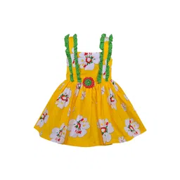 Wish Karo Girls Yellow & White Floral Printed Cotton Dress-picture-27