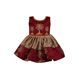 Wish Karo Kids Girls Maroon Floral Satin Dress-picture-32