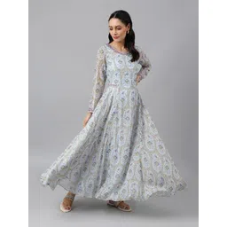 WISHFUL Blue Ethnic Motifs Satin Ethnic Maxi Dress-picture-31