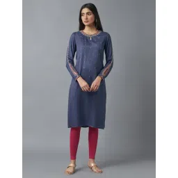 Wishful by W Blue Embroidered Straight Kurta-picture-21
