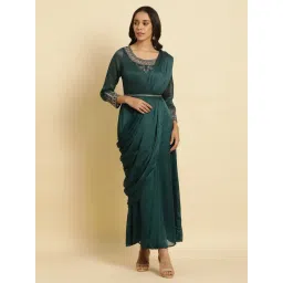 Wishful by W Green Embellished Maxi Saree Dress-picture-12