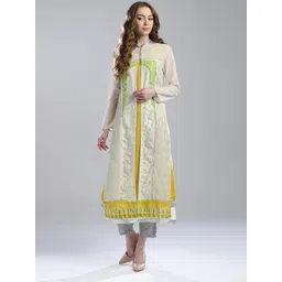WISHFUL by W Women Beige & Green Printed Layered Straight Kurta-picture-26