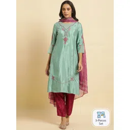 WISHFUL Ethnic Motifs Embroidered Beads and Stones Kurta With Trousers & Dupatta-picture-30