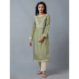 wishful W Green Viscose Embroidered Straight Kurta-picture-11