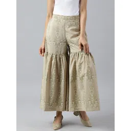 WISHFUL Women Beige Ethnic Motifs Printed Pleated Trousers-picture-19