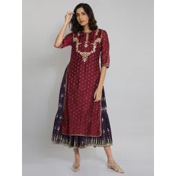 WISHFUL Women Red Ethnic Motifs Embroidered Keyhole Neck Kurta-picture-27
