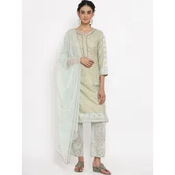 WISHFUL Women Sea Green Ethnic Motifs Printed Sequinned Kurta with Trousers & With Dupatta-picture-35