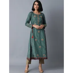 Wishful Women Teal Ethnic Motifs Printed Anarkali Kurta-picture-25