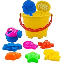 WISHKEY Sand Game Castle Building Plastic Beach Toy Set for Kids Summer Fun Creative Activity Playset & Gardening Tool with Fishes, Elephant & Bucket (Pack of 10, Multicolor)-picture-32