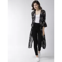 WISSTLER Women Black & Off-White Printed Longline Shrug-picture-26