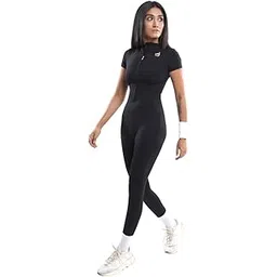 FLO Women High Neck Zipped Jumpsuit | Nylon Blend | Regular Fit | Stretchable Lightweight One-Piece for Gym, Training, Running, Yoga, or Indoor Activities-image-6