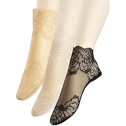 wklouyhe Lace Ankle Socks For Womens – 3 Pairs Net Socks Girl - Fishnet Ankle Women Socks_Free Size-picture-32
