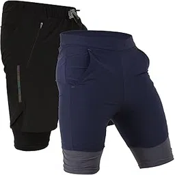 wmx Men's 2 in 1 Workout Running Shorts Lightweight Training Yoga Gym Short with Zipper Pockets-picture-21