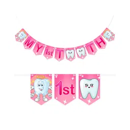 Wobbox First Tooth Banner, I Got My First Tooth Banner, I Got My First Tooth Decoration Items Pink-Pack Of 1-picture-16