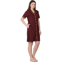 WOEMUR Maroon Pure Cotton Maxi Printed Nightdress-picture-34