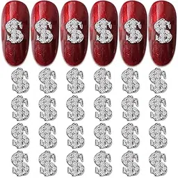WOKOTO 30pcs Silver Dollor Sign Nail Charms And Rhinestones For Women Nail Art Alloy And Rhinestones Charms For Nails Luxury Money Sign Nail 3D Charms For Acrylic Nails Nail Jewels Nail Art Charms-picture-56
