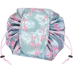 wolpin Polyester Large Cosmetic Makeup Kit Storage Organizer Drawstring Travel Toiletry Vanity Bag Big Compartment, Makeup Brush Holder Portable Waterproof, Flamingo, Multicolor, 52 cm-picture-32