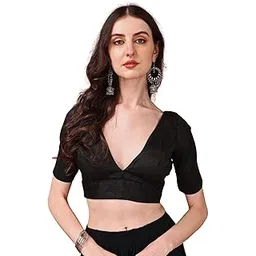 womanista Women's Dupion Silk Solid V Neck Readymade Saree Blouse for Women Stylish-picture-51